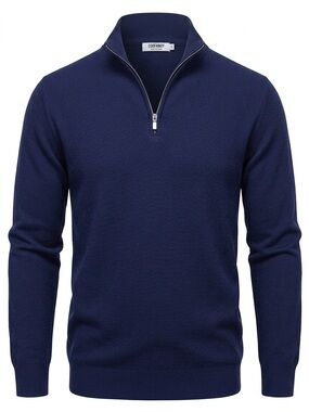 Coofandy Men's Navy Quarter-Zip Knit Sweater